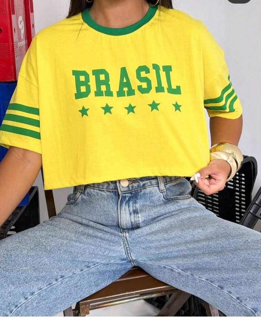 Brazilian Women's Casual Cropped Top To Rock At The 2026 World Cup. - 黃色 - 查看 1