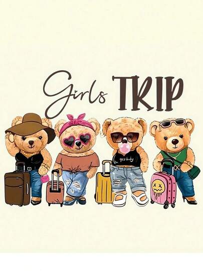 1张/2张/3张 女孩旅行主题热转印贴纸，适用于DIY T恤、牛仔裤、枕头、背包、帽子和沙发套，防水、防褪色、耐用塑料贴纸，趣味图案，可用于布料装饰、服装点缀、手工爱好等。