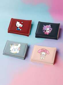 SANRIO 1个Hello Kitty女士短款钱包，粉白可爱图案，PU皮革迷你钱包，拉链封口，小巧对折设计，带信用卡夹层和零钱袋，时尚可爱，是送给女孩和青少年生日的理想礼物 - 彩色 - 查看 1