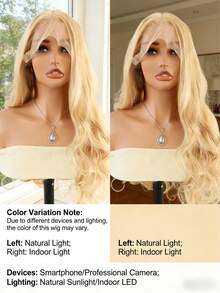 13*4 Inch Synthetic Lace Front Wig With Bangs, Heat Resistant & Breathable, Made Of Synthetic Fiber, Natural Hairline, Freely Parted, Suitable For Party, Daily Wear, Music Festival In Spring & Summer, Gold Wavy Lace Front - Multicolor - View 2