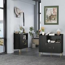 Buffet Cabinet With Drawers, 40 In Sideboard Buffet Storage Cabinet With Shelves And Doors, Modern Coffee Bar Station Wood Kitchen Table For Kitchen, Dining Room - Black - View 4