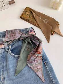 Bộ 4 khăn lụa in hình Phật cổ điển Trung Quốc, băng đô cài tóc kiểu Zen thanh lịch, khăn lụa mỏng đa năng 90x6cm dùng để buộc tóc và trang trí túi xách. - Nhiều màu - Xem 3