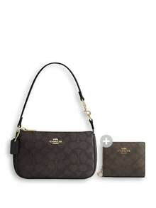 Coach Classic Signature Set: Monogram Shoulder Bag & Small Wallet - Handbag Set For Women - Everyday Essentials Set / Elegant Pairing Set - Perfect Ultimate Gift Set - Spring 2026 Arrival - Fast US Local Shipping - Free Returns - Im/Walnut/Black - Xem 2