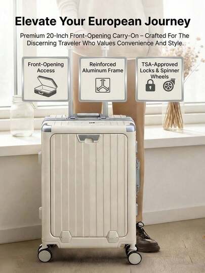 1 Piece 20-Inch Multi-Functional Carry-On Suitcase: A Versatile Business Laptop Trolley Case Suitable For Business Travel And Vacation, Equipped With TSA Spinner Wheels And Aluminum Alloy Frame
