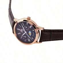 Orient 女士奢华玫瑰金腕表，带月相显示、多功能日期子表盘、经典罗马数字时标、深棕色皮革表带，优雅商务及婚礼等正式场合腕表 - 黑色 - 查看 4