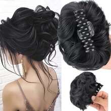 爪夹式凌乱发髻假发片，黑色/棕色/金色合成卷曲波浪甜甜圈发髻接发，适合女性和女孩 - 彩色 - 查看 13