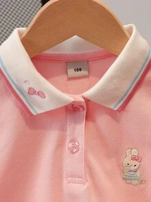 少女可愛兔子刺繡 Polo 衫 - 粉色 - 查看 3