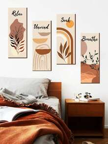 4pcs/Set Leaf & Letter Graphic Wall Sticker, Modern PVC Abstract Line Print Wall Decal For Home Decoration,Posters,Stickers,Wall Art,Spring Decoration Items Refresh Your Home,Rama Decoration Stickers Gifts Birthday Graduation Kitchen Decor - Multicolor - View 5