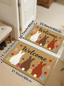 1pc Happy Easter Kitchen Rug, Hallway Carpet, Multi-Color Easter Bunny And Egg Planter Rug, Suitable For Bathroom, Kitchen, Outdoor, Indoor, Hallway, Bedroom, Living Room, Machine Washable, Easy Clean Doormat With Non-Slip Base, Ideal For Bedroom Winter Decor, Valentine's Day Holiday Decor, Room Decor, Bathroom Accessories, Essentials, Indoor Decor, Outdoor Decor Rug Mat - Easter Egg Rabbit Shadow - View 16
