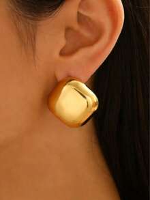 VceTd 1 Set Minimalist Geometric Cube Pendant Necklace And Earrings Jewelry Set, Metal Cube Pendant Jewelry, Exquisite Jewelry, Elegant Personalized Design, Suitable For Daily Wear, Festivals, Valentine's Day, Family Occasions - Yellow Gold - View 4