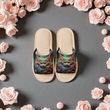 1双男女通用新款加厚绒拖鞋，印花家居拖鞋，四季皆宜，室内外两用，保暖绒内里冬季鞋，节日礼物拖鞋，生日礼物拖鞋，卧室拖鞋 - 女款拖鞋 - 查看 11