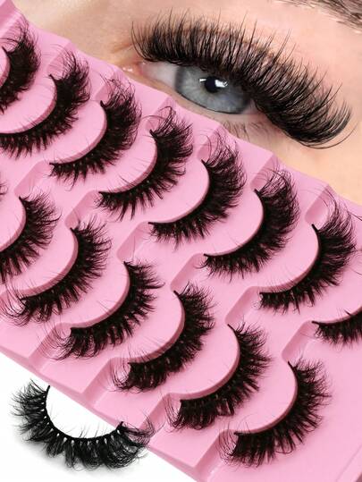 Lasvirey 8 Pairs Short Fluffy Eyelashes Thick Curl False Eyelashes Cat Eye Lashes Wispy Soft False Lashes Criss-Cross Volume Fake Lashes For Proposal Gifts False Eyelashes Cat Eye Lashes