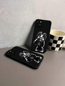 Creepy Anime Demon In Black And White. This Stylish Phone Case Is Compatible With Samsung, Apple, , , , Transsion, ,  And Honor. Made Of TPU Silicone, It Offers Shock And Drop Protection And A Superior Feel. It's An Ideal Gift For Family, Friends, And Loved Ones, And A Perfect Choice For Valentines Day And Year's Gift. - 黑色 - 查看 7