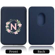 Slim Magnetic Wallet Elastic Magsafe Cardholder Magnet Phone Bag Cover Built In Magnet Designed Cellphone Credit Card Holder Compatible With Apple 16 15 Pro Max Android A-Z Wreath Pattern - Teal Blue - View 9