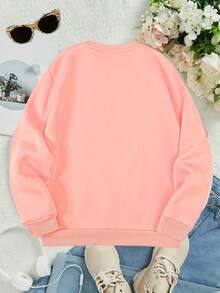This Disney Girls' Sweatshirt Features A Creative Valentine's Day Print With Minnie Mouse Elements And Lettering Cartoon Patterns. It's A Soft And Comfortable Crew Neck Sweatshirt Perfect For Autumn And Winter, Suitable For Everyday Wear, Shopping, School, And Casual Occasions. It Makes A Wonderful Gift. - 粉色 - 查看 2