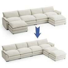 U-Shape Seat Sectional Sofa With Chaise Lounge Convertible Sofa Set For Living Room - trắng - Xem 2