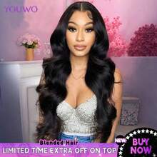 自然黑 13x4 高清透明蕾丝前额假发，带婴儿发，波浪卷发，混纺真人发蕾丝前额手工编织假发，巴西原生发，适合女性，尺寸 8-34 英寸 - 自然色&黑色系 - 查看 2