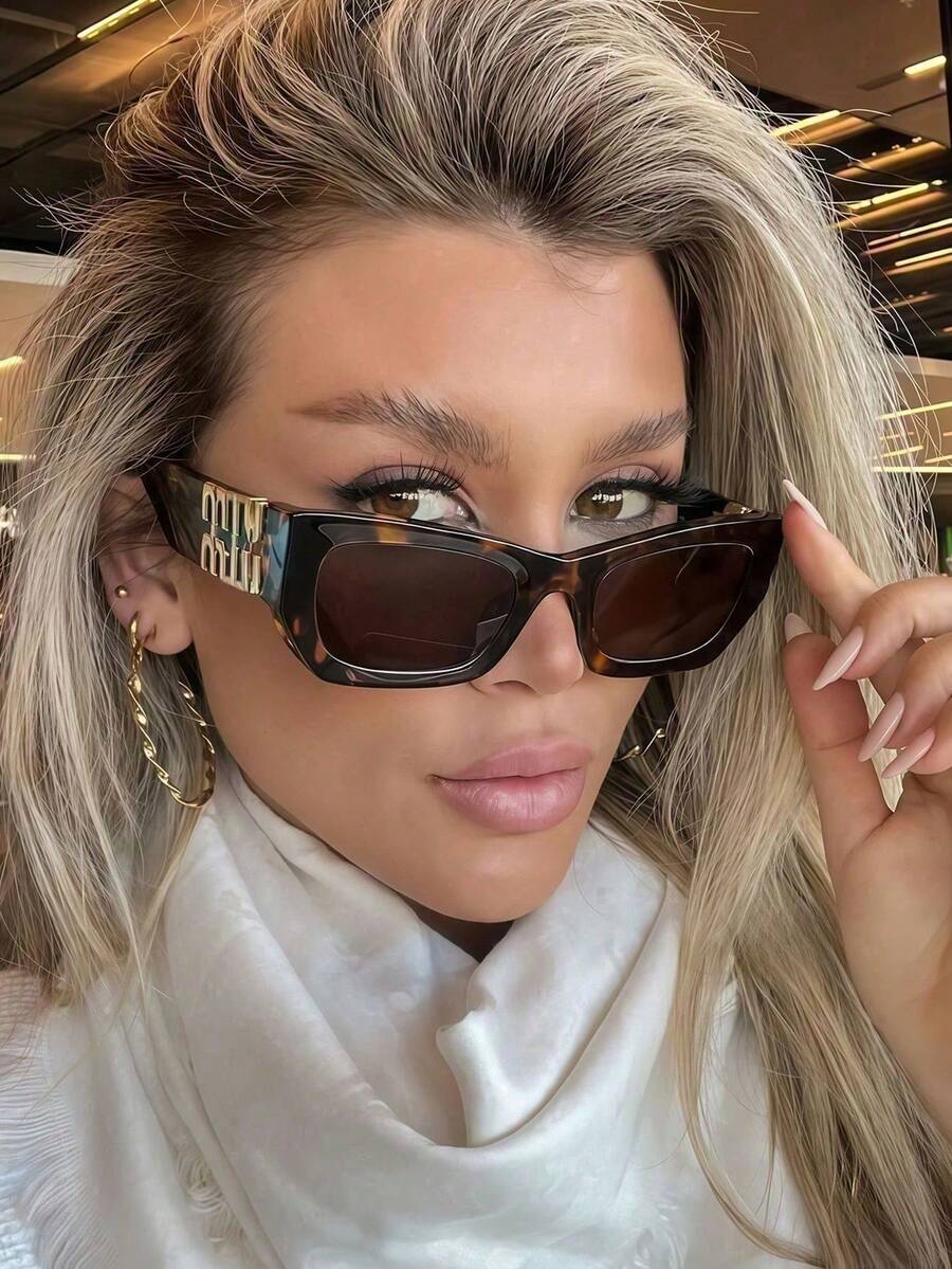 1pc New Cat Eye Asymmetrical Fashion Fashion Glasses, European And American Retro Style Glasses For Women - Leopard Frame Tea - View 1