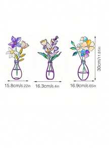 2D Plat, Decor de perete floral din lemn 3 buc, Artă florală Decorațiune florală, Aranjamente florale de perete Potrivite pentru camera de zi, baie, bucătărie, interior și exterior, Flori vibrante de primăvară Decor de cameră Acasă - Multicolor - Vizualizare 2