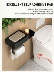 Giá đựng giấy vệ sinh có kệ | Hộp đựng khăn ướt có thể xả được, gắn tường bằng keo dán, đặt đứng, chống bụi, ngăn kéo đựng cuộn giấy vệ sinh phòng tắm, màu đen - Nhiều màu - Xem 3