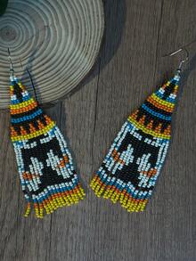 AHAYA Bông tai dáng dài hình chim đại bàng cá nhân hóa, bông tai đính cườm tua rua thủ công phong cách Bohemian, trang sức tai hình động vật với hạt thủy tinh, thích hợp để đeo hàng ngày. - Nhiều màu - Xem 4