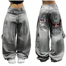 2024 Autumn New  European And American Street Hip-Hop Jeans For Men And Women, Cross-Border Direct  Casual Jeans - Xám - Xem 3
