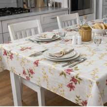 Toalha Térmica de Mesa Tema Flores Vermelhas – Impermeável e Decorativa - Branco - Visão 4