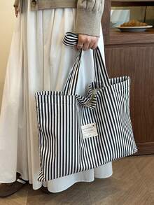 Retro Striped Canvas Tote Bag, Bright Red And White Stripes, Versatile, Washable - No Buckle - Multicolor - View 16