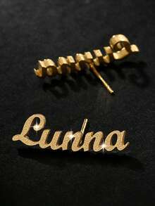 1 Pair Customizable English Letter Pattern Engraved Earrings, Personalized Stainless Steel Earring Accessories, Unisex, Custom Earring Gift - Matte Gold - View 5