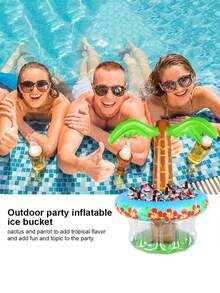 Inflatable Palm Tree Shaped Cooler Box, Beach Theme Decor, Pool Party Decoration, Hawaiian Birthday Party Supplies, Tropical Ocean Jungle Theme Summer Outdoor Beverage Cooler, Pool Inflatable, Beach Essentials, Pool Float - 彩色 - 查看 11