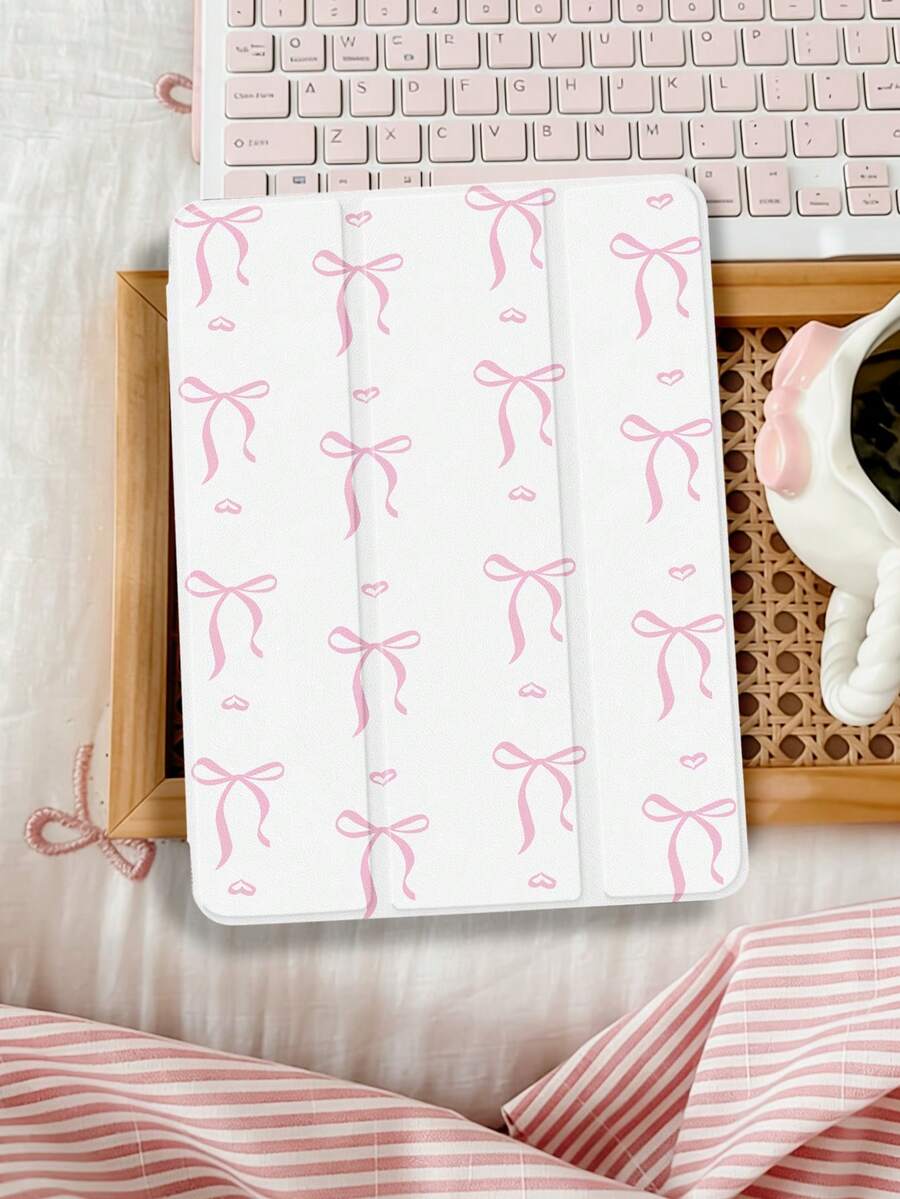 Bow-Knot 1pc Light Pink Bow Pattern Flat Protective Case, Compatible With IPad 10.2 Inch 2021/2020 IPad 10th/9th/8th Gen, IPad (A16) 11 Inch 11th Generation 2025, Compatible With Samsung Galaxy Tab A8 10.5 Inch 2022, / Tablet Protective Cover, With Pen Slot, Support Auto Sleep/Wake Cover - Multicolor - View 1