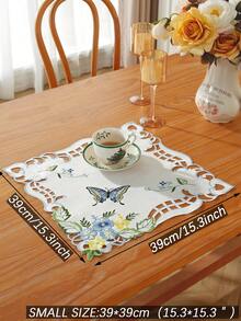 1pc Polyester Decorative Table Runner, Elegant Colorful Embroidery & Cutout Butterfly & Flower Pattern, Suitable For Kitchen, Dining Table, Room Decor, Dressing Table, Coffee Table, Book Desk, Anti-Hot Anti-Stain Table Mat, Home Decor, For Indoor Outdoor, Party, Wedding - Blue - View 17