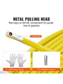 Fish Tape Fiberglass, 492 Ft, 5/16 In, Duct Rodder Fishtape Wire Puller, Cable Running Rod With Steel Reel Stand, 3 Pulling Heads, Fishing Tools For Walls And Electrical Conduit, Non-Conductive - Yellow - View 6
