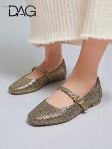 Women's Square Toe Pumps With Old Gold Glitter - 金色 - 查看 4