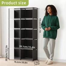 1pc Wardrobe Closet, Simple Dust-Proof Rental Home Use, Minimalist Assembly Storage Cabinet, Multi-Layer Clothing Rack - Black - View 12