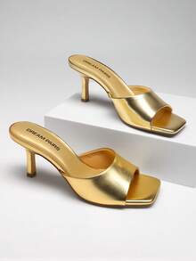2026 New Summer Style Women Kitten Heel Mule Sandals, Casual Open Toe Slip-On Heeled Sandals For Daily, Dressy & Casual Occasions - 金色 - 查看 1