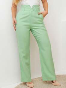 YING ZI Tailored Dress Pants Marrant Fermer Mode - Olive Green - View 4