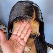 200% Density 13x6 HD Lace Frontal Wig Pre Plucked 8-34 Inch Chocolate Brown Straight Lace Front Hand Weaves For Women Blended Human Hair Transparent HD Lace Front Front Wig Brazilian Virgin Hair - Natural & Black - View 9