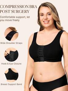 Brabic Front Closure Bras For Women Post Surgery Compression Mastectomy Surgical Support Wireless Full Coverage Bra - 黑色 - 查看 4