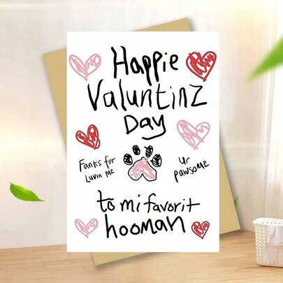 1pc "To My Dearest Furry Friend, Happy Valentine's Day" Pet Themed Valentine's Day Greeting Card (With Envelope) - Hand-Drawn Heart And Paw Print Design, Cute Dog Quotes, Specially Designed For Pet Owners/Dog Lovers And Loved Ones, Suitable For Valentine's Day/Birthday