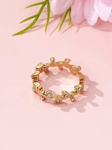 Anillo de moda para mujer, anillo con forma de hoja con rhinestones, adecuado para uso diario y como regalo - Amarillo Oro - Ver 5