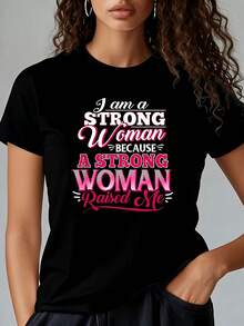 "I Am A Strong Woman" Bold Pink White Text 1 Pcs Women's Plus Size T-Shirt Funny Oversized Graphic Short Sleeve Tee Novelty 100% Polyester 220g Shirt Casual Crew Neck Top - màu đen - Xem 1