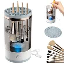 3-In-1 Electric Makeup Brush Cleaner (Cleansing + Drying + Storage), Includes Silicone Pad, New USB Automatic Rotation, Suitable For All Sizes Of Makeup Brushes, Thoroughly Cleans, Personal Care, Personal Cleaning Tool, Makeup Brush Cleaning And Drying Tool, Makes A Great Christmas And New Year's Gift, 1 PC USB Powered Automatic Makeup Brush Cleaner, 7000RPM Quiet Rotating Cleansing Device, One-Touch Control Compact Portable Beauty Tool For Home And Travel Makeup Brush Maintenance - White - View 9