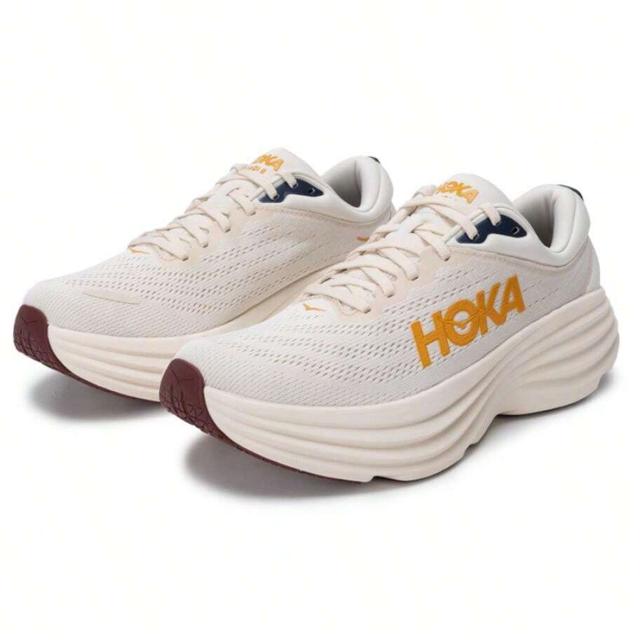 Hoka Bondi 8 男士跑步鞋,轻便舒适柔软跑步鞋,简约休闲运动鞋 1123202-OST - 橡木白/石膏白 - 查看 1