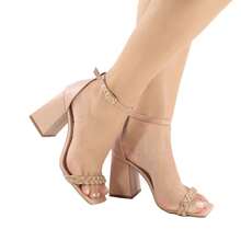 Sandália Salto Bloco 9CM FESTA FORMATURA CASUAL  Casual  Festa  elegante  Festa  Sexy  Casamento  Negócios  básico  Elegante  Neutro    Fivela  Strass    Casamento  Festa  Escritório  Casa  Ar livre - Nude - Visão 5