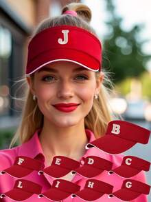 1pc A-Z Letter Open-Top Sun Visor Baseball Cap, Outdoor Sun Protection Sports Use,Summer,Beach,Hat,Holiday,Travel - Red - View 1
