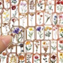 SCXXBSW 50 Stück Retro Pflanzen Aufkleber, kreative ästhetische Aufkleber, geeignet für DIY Notizbücher, Thermosbecher, Helme, Koffer, wasserfeste PET Aufkleber - Verschiedenfarbig - Übersicht 4