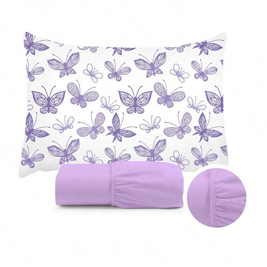 Children's Single Bed Sheet Set, Micropercal, 2 Pieces, Children's Bedding Set With Exclusive Printed Pillowcase - 蝴蝶 - 查看 1
