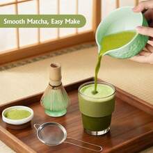 Matcha Whisk Tea Set Kit: Japanese Matcha Kit - Ceramic Bowl Bamboo Whisk Chasen Holder Spoon Measuring Scoop Sifter - Traditional Practical For Tea Ceremony Breakfast Lattes - Home Kitchen Christmas - ColorB - View 7