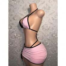 Stylish And Comfortable Sexy Babes Bikini Skirt Three-Piece Set - Pink - View 4